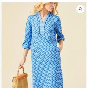 J. McLaughlin Emer Midi Dress in Blue Geometric Print Size Medium Beach Resort